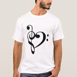 Bassschlüssel-und dreifacher Clef-Herz T-Shirt