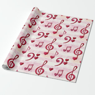 Bassschlüssel, Violinschlüssel, Noten, Rote Herzen Geschenkpapier