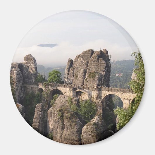 Bastei-Brücke in Deutschland runder Magnet (Vorne)