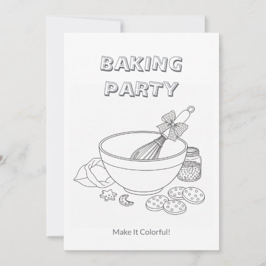 Bastelblatt Backparty | Kinder-Malvorlage Einladung (Vorderseite)