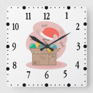 Bastelbox mit Weihnachtsdekoration und Weihnachtsm Quadratische Wanduhr