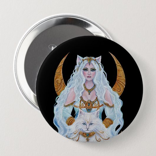 Bastet ägyptische Göttin mit Katze von Renee Lavoi Button (Vorne & Hinten)
