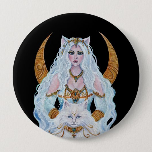 Bastet ägyptische Göttin mit Katze von Renee Lavoi Button (Vorderseite)