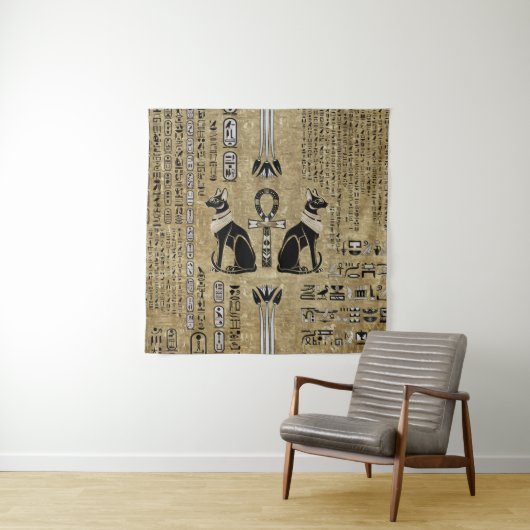 Bastet - Ägyptische Katzen und Ankh-Kreuz Wandteppich (Beispiel)