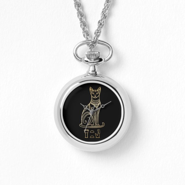 Bastet, ägyptische Katzengöttin. Name in Hieroglyp Armbanduhr (Vorderseite)