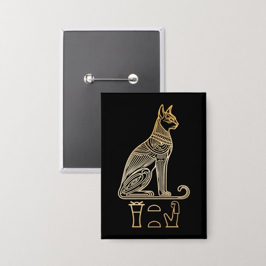 Bastet, ägyptische Katzengöttin. Name in Hieroglyp Button (Vorderseite/Rückseite)