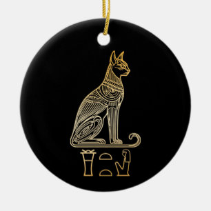 Bastet, ägyptische Katzengöttin. Name in Hieroglyp Keramik Ornament