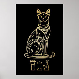 Bastet, ägyptische Katzengöttin. Name in Hieroglyp Poster