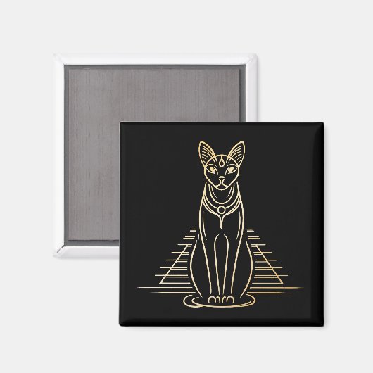 Bastet, ägyptische Katzengöttin vor einer Pyramide Magnet (Vorderseite/Rückseite)