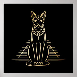 Bastet, ägyptische Katzengöttin vor einer Pyramide Poster