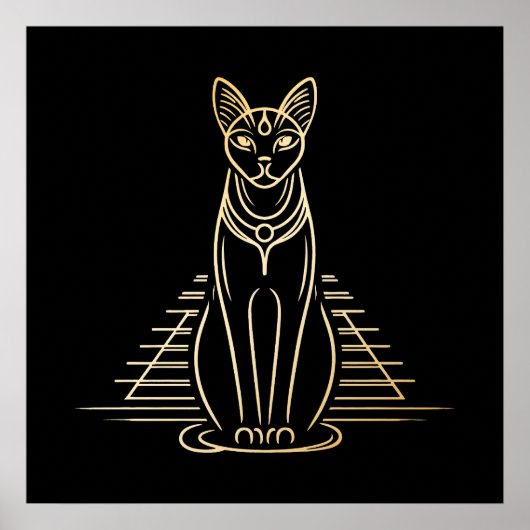 Bastet, ägyptische Katzengöttin vor einer Pyramide Poster (Vorne)