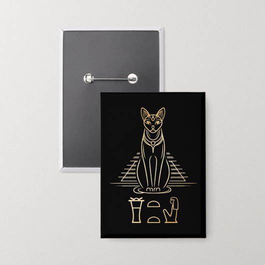 Bastet mit Namen in Hieroglyphen und Ägypten Pyram Button (Vorderseite/Rückseite)