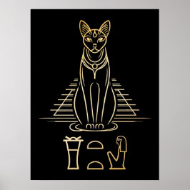 Bastet mit Namen in Hieroglyphen und Ägypten Pyram Poster