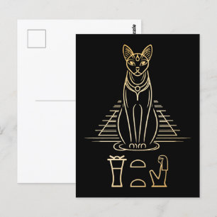 Bastet mit Namen in Hieroglyphen und Ägypten Pyram Postkarte
