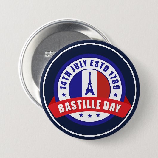Bastille Day 14. Juli Feier Button (Vorne & Hinten)