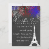 Bastille Day Fireworks Chalkboard Party Einladung (Vorderseite)