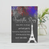Bastille Day Fireworks Chalkboard Party Einladung (Stehend Vorderseite)