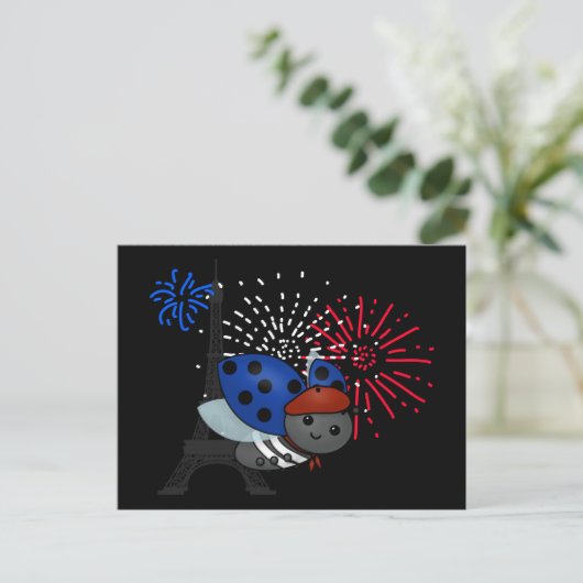 Bastille Day Ladybug, Lächeln Postkarte (Stehend Vorderseite)