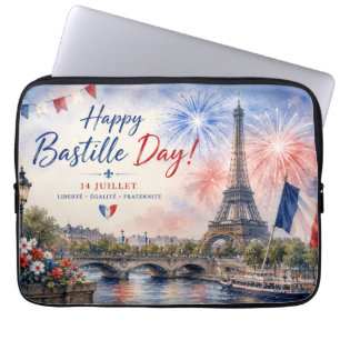 Bastille-Tag Eiffelturm Seine Feuerwerk Laptopschutzhülle