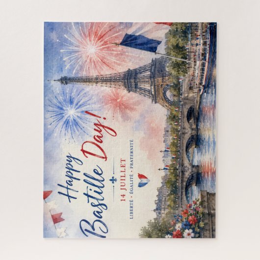 Bastille-Tag Eiffelturm Seine Feuerwerk Puzzle (Vertikal)