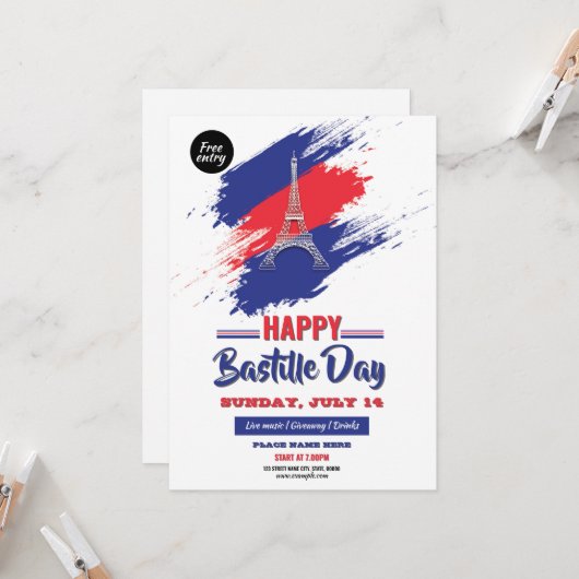 Bastille-Tag-Party-Einladungsflyer-Vorlage (Vorderseite/Rückseite Beispiel)
