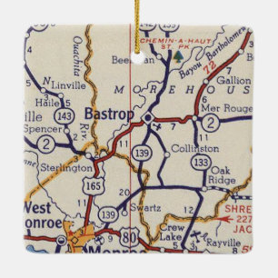 Bastrop LA Vintag Map Keramikornament