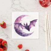 Bat and Crescent Moon Lila Wasserfarbe Kunst Serviette (Beispiel)
