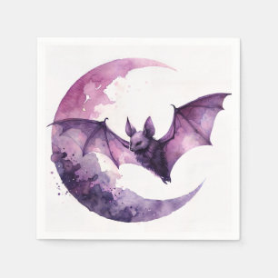 Bat and Crescent Moon Lila Wasserfarbe Kunst Serviette