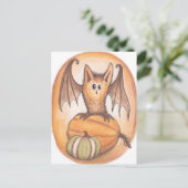 Bat and Pumpkins Halloween Postcard Postkarte (Stehend Vorderseite)