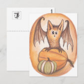 Bat and Pumpkins Halloween Postcard Postkarte (Vorne/Hinten)