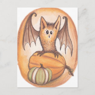 Bat and Pumpkins Halloween Postcard Postkarte