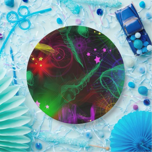 Bat/Bar Mitzvah Neon Paint Spritzer Pappteller (Party)