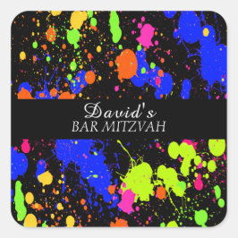 Bat/Bar Mitzvahs Neon Paint Spritzer Quadratischer Aufkleber