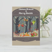 Bat Black Cat Fairytale Forest Frucht Hochzeit Einladung (Stehend Vorderseite)