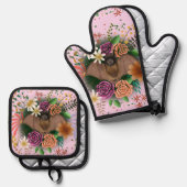 Bat-Blume Botanisch-florale Ofenhandschuh & Topflappen-Set (Vorderseite/Rückseite)