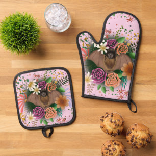Bat-Blume Botanisch-florale Ofenhandschuh & Topflappen-Set