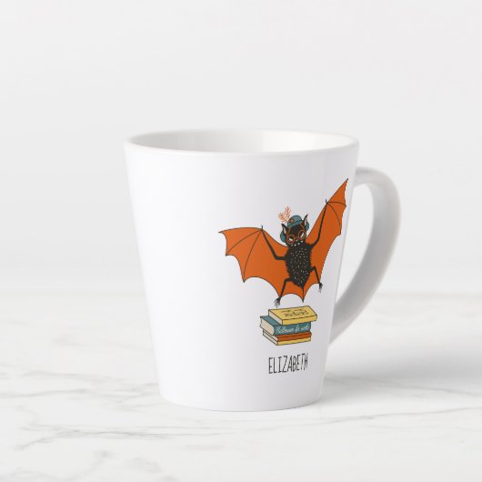 Bat Book Lover Funny Halloween Name Milchtasse (Rechte Ecke)