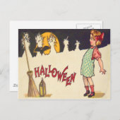 Bat Broom Lantern Moon Cornstalk Girl Postkarte (Vorne/Hinten)