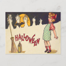 Bat Broom Lantern Moon Cornstalk Girl Postkarte