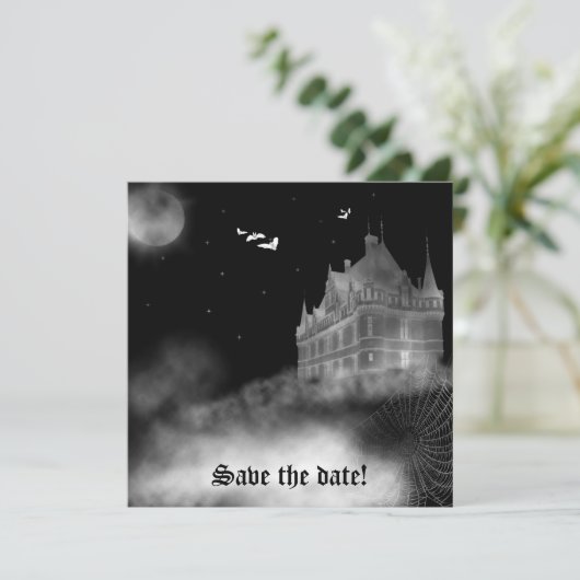 Bat Castle Vampire Goth Hochzeit Einladung (Stehend Vorderseite)
