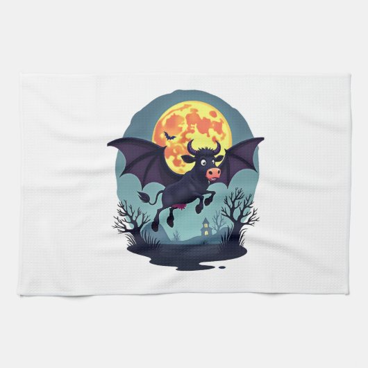 Bat Cow um Mitternacht Geschirrtuch (Horizontal)