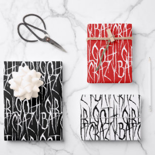 Bat Crazy Goth Girl Gothic Scratchy Horror Text Geschenkpapier Set