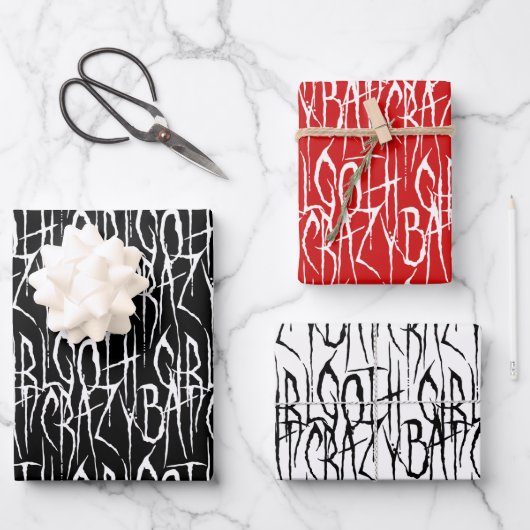 Bat Crazy Goth Girl Gothic Scratchy Horror Text Geschenkpapier Set (Vorderseite)