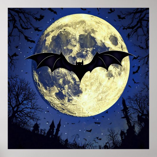 Bat Flying Over Moonlit Sky Poster (Vorne)