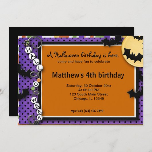 Bat Halloween Geburtstag Einladung (Vorne/Hinten)