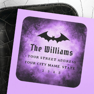 Bat Halloween lila Grunge Rücksendeadresse Quadratischer Aufkleber