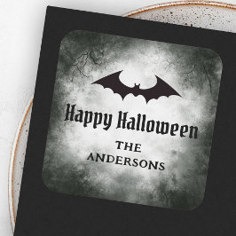 Bat Happy Halloween Black Grunge Quadratischer Aufkleber