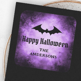 Bat Happy Halloween lila Grunge Quadratischer Aufkleber