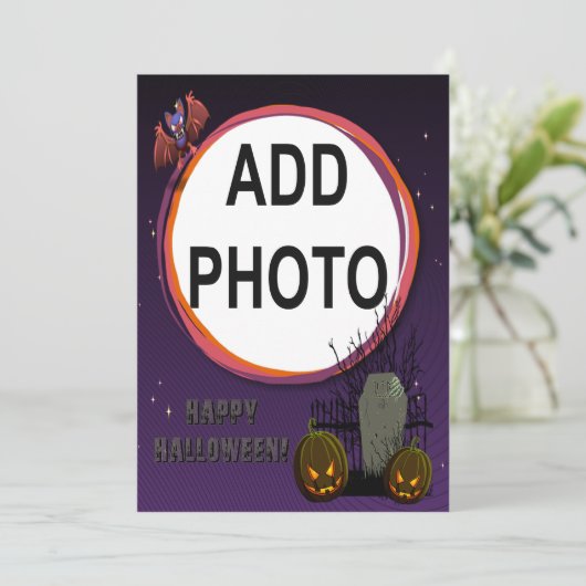 Bat, Jack o' Lanterns, Grabstein, Foto-Rahmen hinz Einladung (Stehend Vorderseite)
