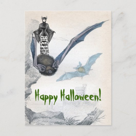 Bat Lady Happy Halloween Postkarte (Vorderseite)